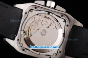 Cartier Santos 100 Swiss Valjoux 7750 Automatic Movement Silver Case with White Dial and Black Leather Strap