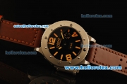 U-Boat U-42 Automatic Movement Steel Case with Black Dial and Brown Leather Strap-Orange Markers