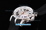 Roger Dubuis Excalibur Chronograph Quartz Movement Silver Case with White Dial-Black Markers and Black Rubber Strap