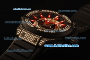 Hublot King Power Swiss Valjoux 7750 Automatic PVD Case with Diamond Bezel and Skeleton Dial-Red Markers