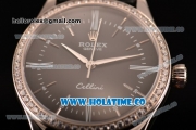 Rolex Cellini Asia Automatic Steel Case with Black Dial Stick/Roman Numeral Markers and Black Leather Strap - Diamonds Bezel (BP)