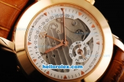 Vacheron Constantin Skeleton Automatic Movement White Skeleton Dial with Rose Gold Case and Markers -Brown leather Strap