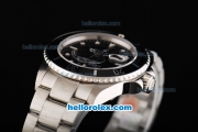 Rolex Submariner Oyster Perpetual Date Swiss ETA 2836 Automatic Full Steel with Black Bezel and Black Dial-White Marking