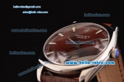 Rolex Cellini Danaos Swiss Quartz Stainless Steel Case with Brown Leather Strap Brown Dial Stick Markers