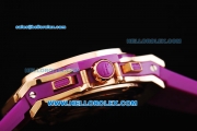 Hublot Big Bang Chronograph Swiss Quartz Movement Rose Gold Case with Purple Diamond Bezel and Purple Rubber Strap-Lady Model