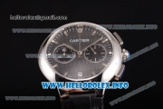 Cartier Rotonde De Chrono Miyota Quartz Steel Case with Black Carbon Fiber Dial and Silver Stick Markers