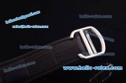 Cartier Ballon bleu de Automatic Steel Case with Diamond Bezel and Skeleton Dial-Black Leather Strap