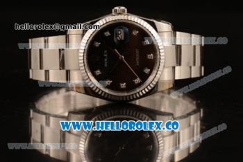 Rolex Datejust Clone Rolex 3135 Automatic Stainless Steel Case/Bracelet with Black Dial and Diamonds Markers - 1:1 Original (MARK F)