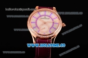 Jaeger-LeCoultre Lady Miyota Quartz Rose Gold Case with White MOP Dial Purple Stick Markers and Purple Leather Strap - Diamonds Bezel
