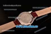 Jaeger-LeCoultre Lady Miyota Quartz Steel Case with White MOP Dial Purple Stick Markers and Brown Leather Strap - Diamonds Bezel