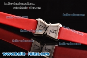 Cartier Tank Enlacée Swiss Quarz Steel Case with Silver Dial and Red Leather Strap