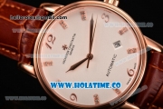 Vacheron Constantin Patrimony Miyota 9015 Automatic Rose Gold Case with White Dial and Arabic Numeral/Diamonds Markers