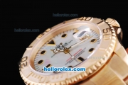 Rolex Yachtmaster Oyster Perpetual chronometer Automatic with White Shell Dial and Full Gold case , Bezel and strap-Round Bearl Marking-Small Calendar