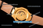 Patek Philippe Nautilus Asia Automatic Yellow Gold Case with Gold Dial Black Leather Strap and Stick Markers