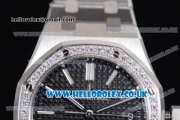 Audemars Piguet Royal Oak Clone AP Calibre 3120 Automatic Stainless Steel Case/Bracelet with Black Dial Stick Markers and Diamonds Bezel - 1:1 (J12)