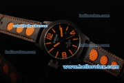 U-Boat Italo Fontana Left Hook Automatic Movement PVD Case with Black Dial and Orange Markers - Two Tone Leather Strap