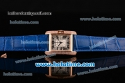 Cartier Tank Anglaise Swiss Quartz Rose Gold Case with Blue Leather Strap White Dial and Diamond Bezel