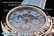 Rolex Daytona Chronograph Swiss Valjoux 7750-SHG Automatic Steel Case with Roman Numeral Markers Blue Leather Strap and Blue Dial