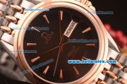 Omega De Ville Prestige Automatic Full Steel with Rose Gold Bezel and Black Dial-Two Tone Strap