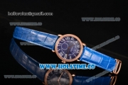 Cartier Rotonde De Asia Manual Winding Rose Gold Case with Diamonds Bezel Blue Dial and White Roman Numeral Markers