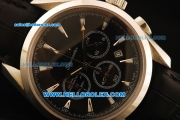 Omega Seamaster Chronograph Miyota Quartz Movement Steel Case with Black Dial and Black Leather Strap