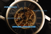 Cartier Rotonde De Cartier Skeleton Automatic Movement Steel Case with Arabic Numerals and Black Leather Strap