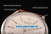 Rolex Cellini Time Asia 2813 Automatic Steel Case with White Dial Brown Leather Strap and Stick Markers