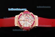 Hublot Big Bang Chronograph Swiss Valjoux 7750 Automatic Movement White Dial with Pink Diamond Bezel and Red Rubber Strap