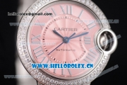 Cartier Ballon Bleu Medium Asia Automatic Stainless Steel Case/Bracelet with Pink Dial and Roman Numeral Markers Diamonds Bezel(YF)