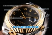 Rolex Datejust II Asia 2813 Automatic Two Tone Case/Bracelet with Black Dial and Roman Numeral Markers (BP)