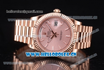 Rolex Day Date II Swiss ETA 2836 Automatic Rose Gold Case/Bracelet with Pink Dial and Stick Markers (BP)