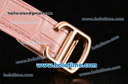 Cartier Ballon Bleu De Medium Chrono Miyota Quartz Rose Gold Case with Pink Dial Roman Numeral Markers and Pink Leather Strap