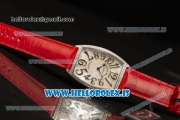 Franck Muller CINTR?E CURVEX Diamond Bezel With Red Calfskin Strap Swiss Ronda 762 Quartz White Dial