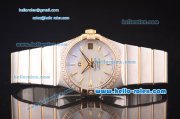 Omega Constellation Co-Axial Swiss ETA 2824 Automatic Two Tone Case with Diamond Bezel and White MOP Dial