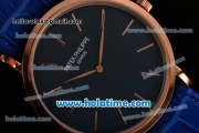 Patek Philippe Calatrava Miyota OS2035 Quartz Rose Gold Case with Blue Dial and Stick Markers