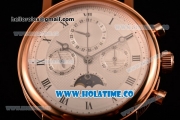 Breguet Grande Complication Moon Phase Chrono Venus 7750 Manual Winding Rose Gold Case with White Dial Black Leather Strap and Roman Numeral Markers (GF)