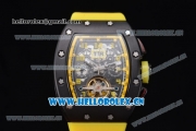 Richard Mille RM011-FM Asia ST25 Automatic PVD Case with Skeleton Dial Arabic Numeral Markers and Yellow Rubber Strap Yellow Inner Bezel