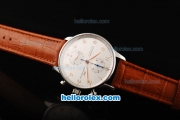 IWC Portuguese Swiss Valjoux 7750 Automatic Movement Steel Case with Silver Dial-RG Numeral Markers and Brown Leather Strap