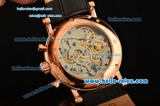 Patek Philippe Copy Venus 75 Manual Winding Working Chronograph Movement Rose Gold Case with Black Dial and Black Leather Strap