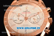 Omega Speedmaster Moonwatch Co-Axial Chronograph Miyota OS20 Quartz Rose Gold Case with White Dial Black Leather Strap and Stick Markers