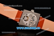 Minorva Swiss Tourbillon Manual Winding Steel Case with White Dial Orange Leather Strap and Colorful Arabic Numeral Markers