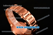 Cartier Rotonde De Miyota Quartz Rose Gold Case/Bracelet with Diamonds Bezel White Dial and Black Roman Numeral Markers