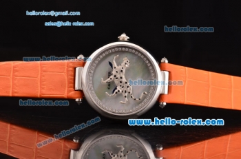 Cartier Le Cirque Animalier de Cartier Swiss Quartz Steel Case with White MOP Dial and Orange Leather Strap