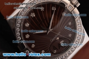 Omega Constellation Swiss ETA Quartz Steel Case with Diamond Bezel and Brown Rubber Strap