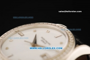 Patek Philippe Calatrava Swiss ETA 2836 Automatic Movement White Dial with Diamond Bezel and Black Leather Strap