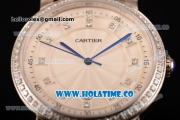 Cartier Rotonde De Miyota Quartz Steel Case with White Dial Diamonds Bezel and Diamonds Markers