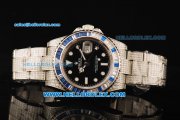 Rolex GMT-Master II Swiss ETA 2836 Automatic Movement Black Dial with White Markers and Diamond Bezel/Diamond Strap