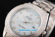 Rolex Day Date II Automatic Movement Full Steel with Double Row Diamond Bezel with Diamond Markers and Light Blue Dial