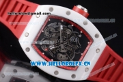 Richard Mille RM 055 Miyota 9015 Automatic Steel Case with Skeleton Dial Dot Markers White Ceramic Bezel and Red Rubber Strap