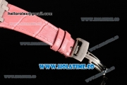 Audemars Piguet Royal Oak Lady Swiss Quartz Steel Case with Pink Leather Strap White Dial and Stick Markers